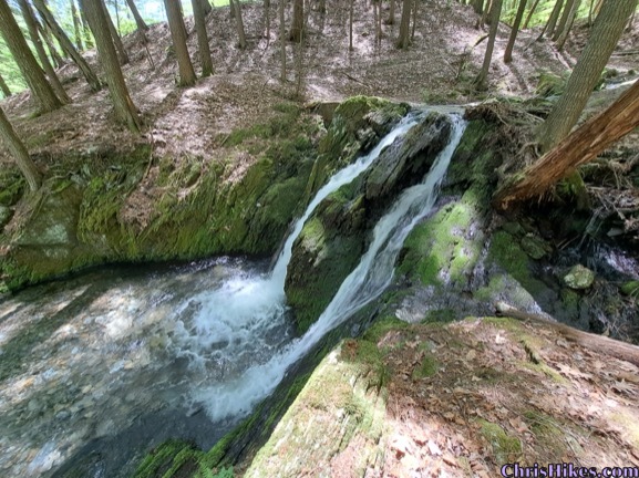 small waterfall with two streams