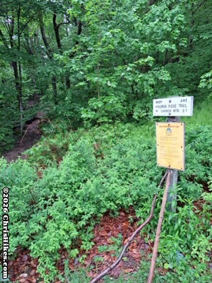 photo of white sign against background of leafy trees and ground cover