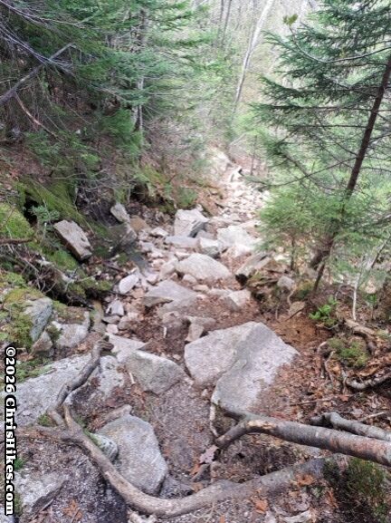 Photo of steep rocky descent on a hiking trail