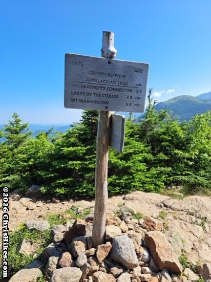 White sign with black letters mounted on a pole standing in a pile of rocks