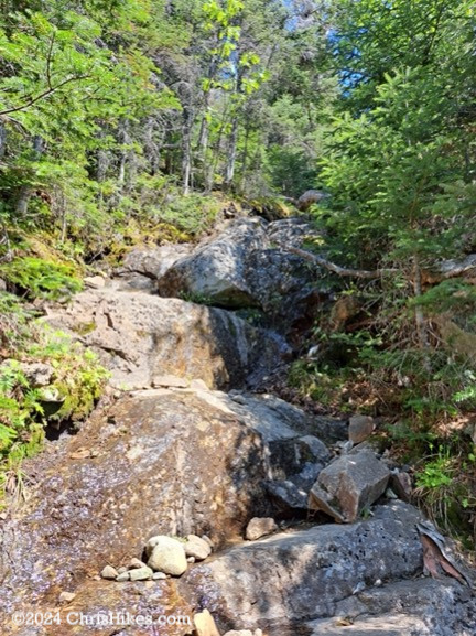 Hiking trail with large rocks to scramble up.