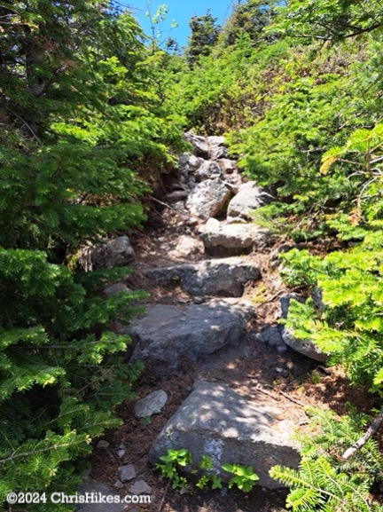 Hiking trail with boulders as steps