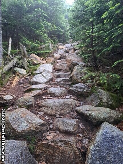 photograph of steep rock steps in hiking trail 