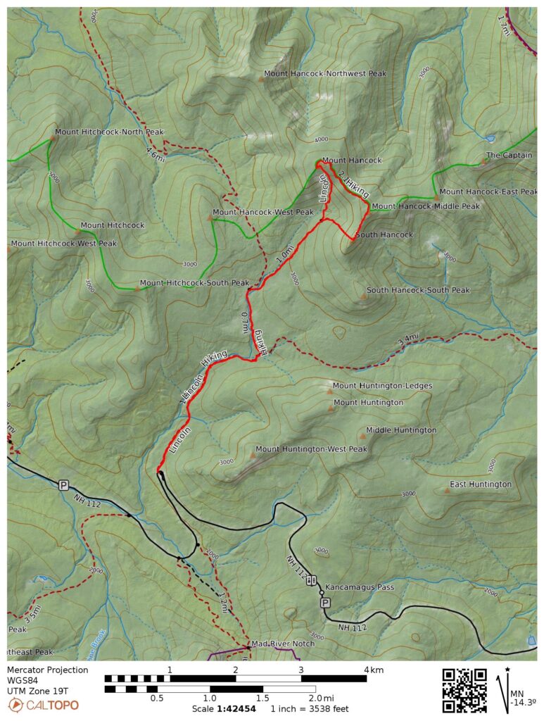 topographic map of hiking route