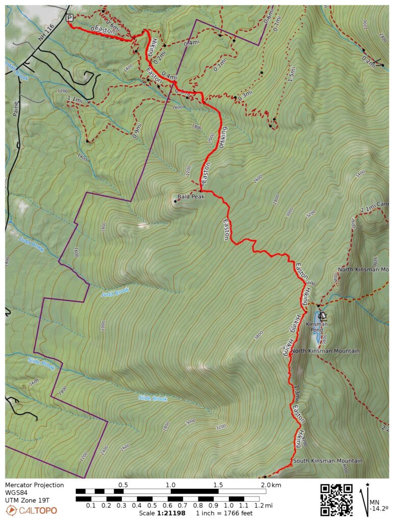 topographic map of Mt. Kinsman trail