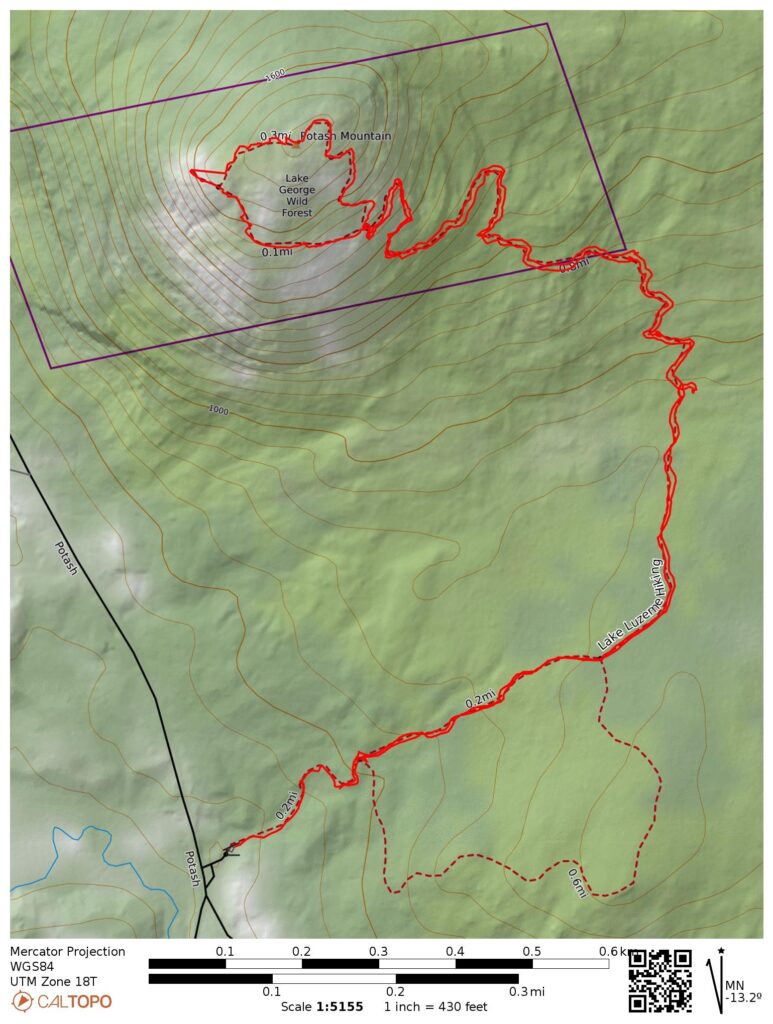 topographic map of hiking route